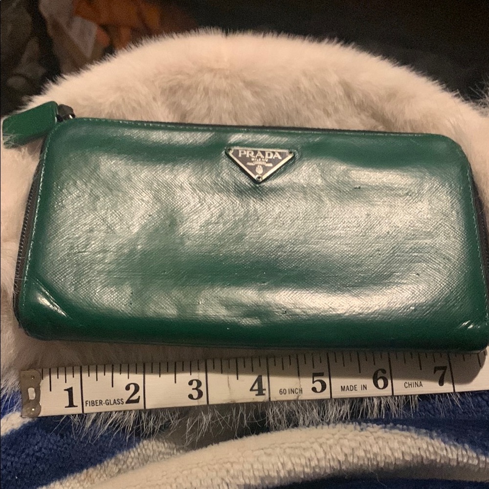Authentic Prada Green Leather Zip Wallet